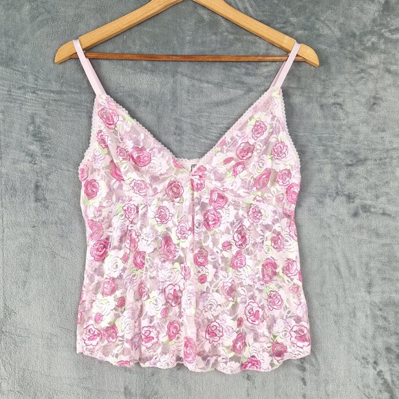 Jessica Simpson Tops - Womens Top Large Pink Babydoll Y2K Fairy‎ Coquette Floral Lace Feminine Romantic